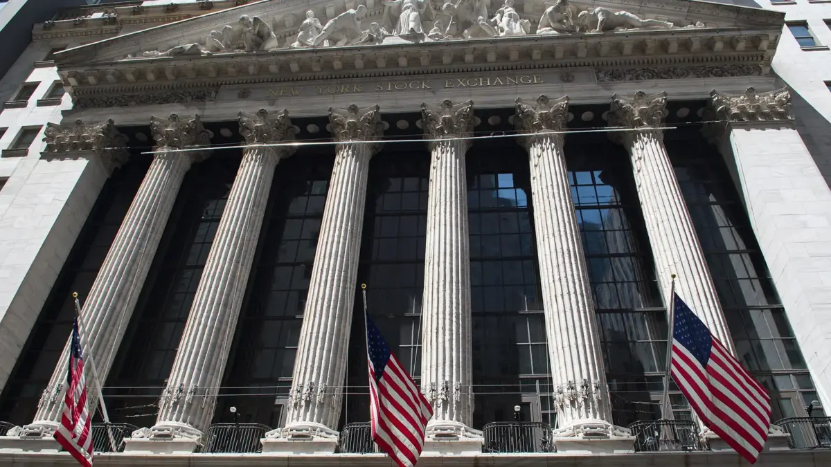 The columned facade of the New York Stock Exchange