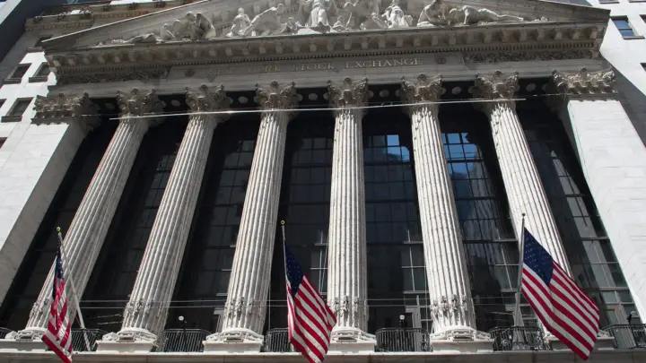 The columned facade of the New York Stock Exchange