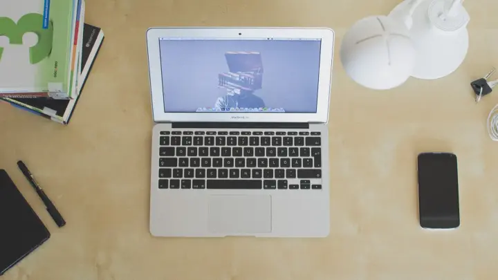 A laptop on a desk
